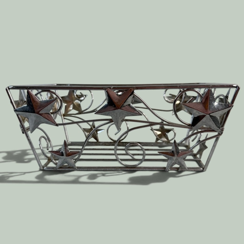 Silver Metal Star Wire Basket Celestial Star Scrollwork Decor Whimsigoth